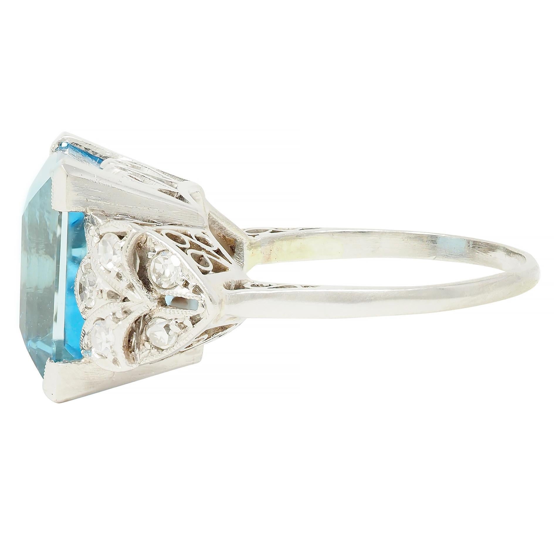 da uomo o donna Anello Cocktail Vintage in platino con diamante acquamarina taglio Step 9,01 CTW Art of Vintage in vendita
