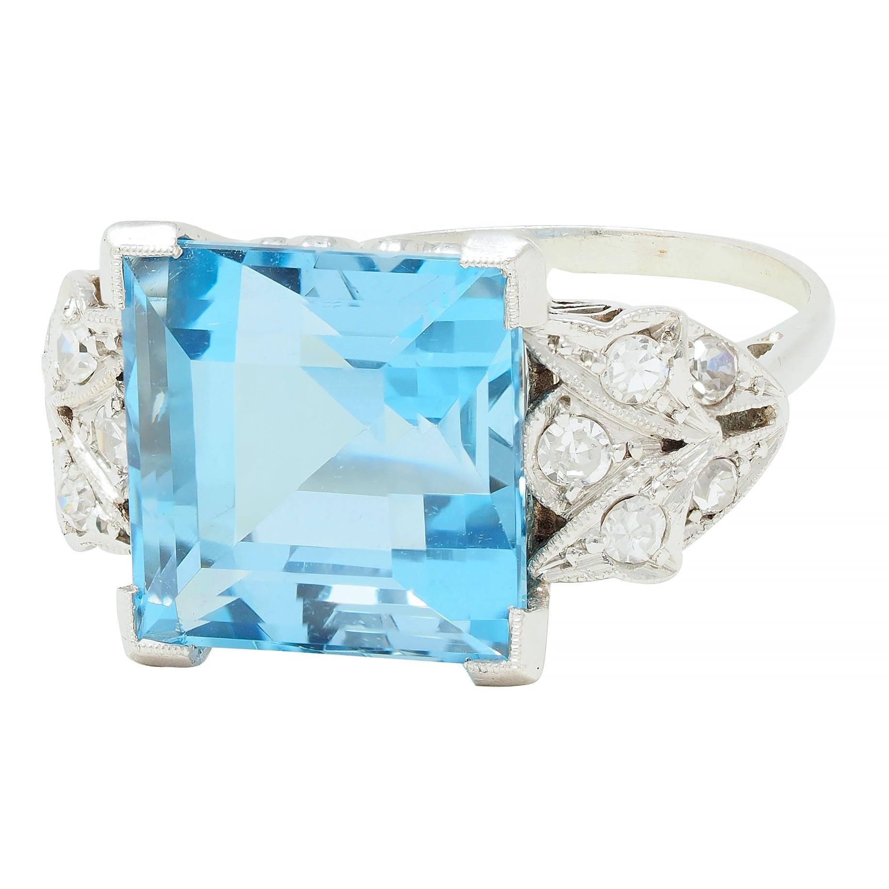 Anello Cocktail Vintage in platino con diamante acquamarina taglio Step 9,01 CTW Art of Vintage in vendita 1