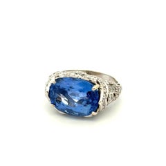 Art Deco 9.07 Carat Cushion NO Heat Ceylon Sapphire GIA & Diamond Platinum Ring