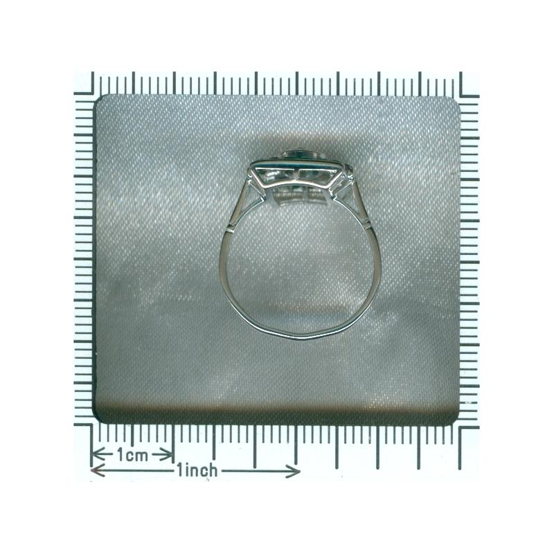Art Deco .91 Carat Diamond and Emerald Platinum Square Geometric Ring, 1920s For Sale 9