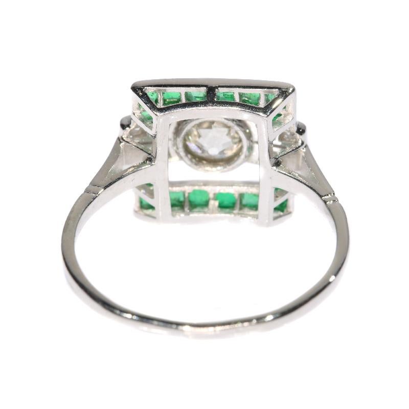 Art Deco .91 Carat Diamond and Emerald Platinum Square Geometric Ring, 1920s For Sale 4