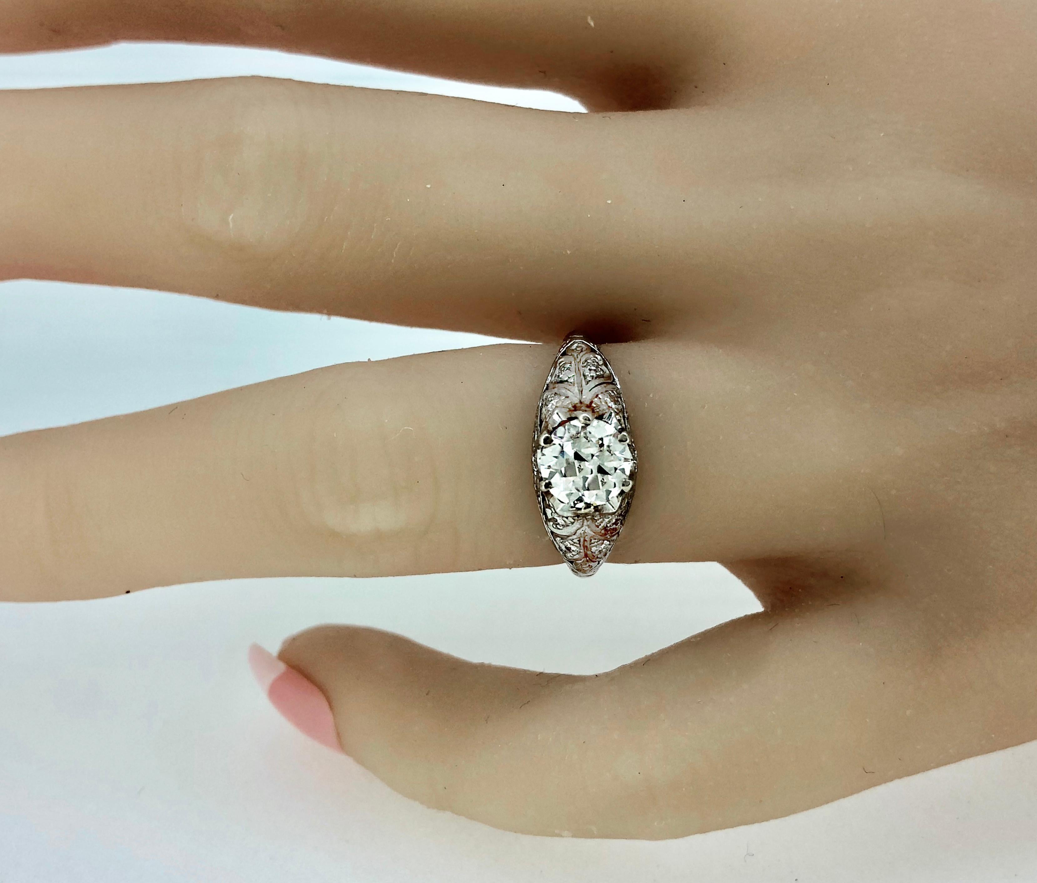 Women's Art Deco .91 Carat Diamond & Platinum Antique Engagement Ring