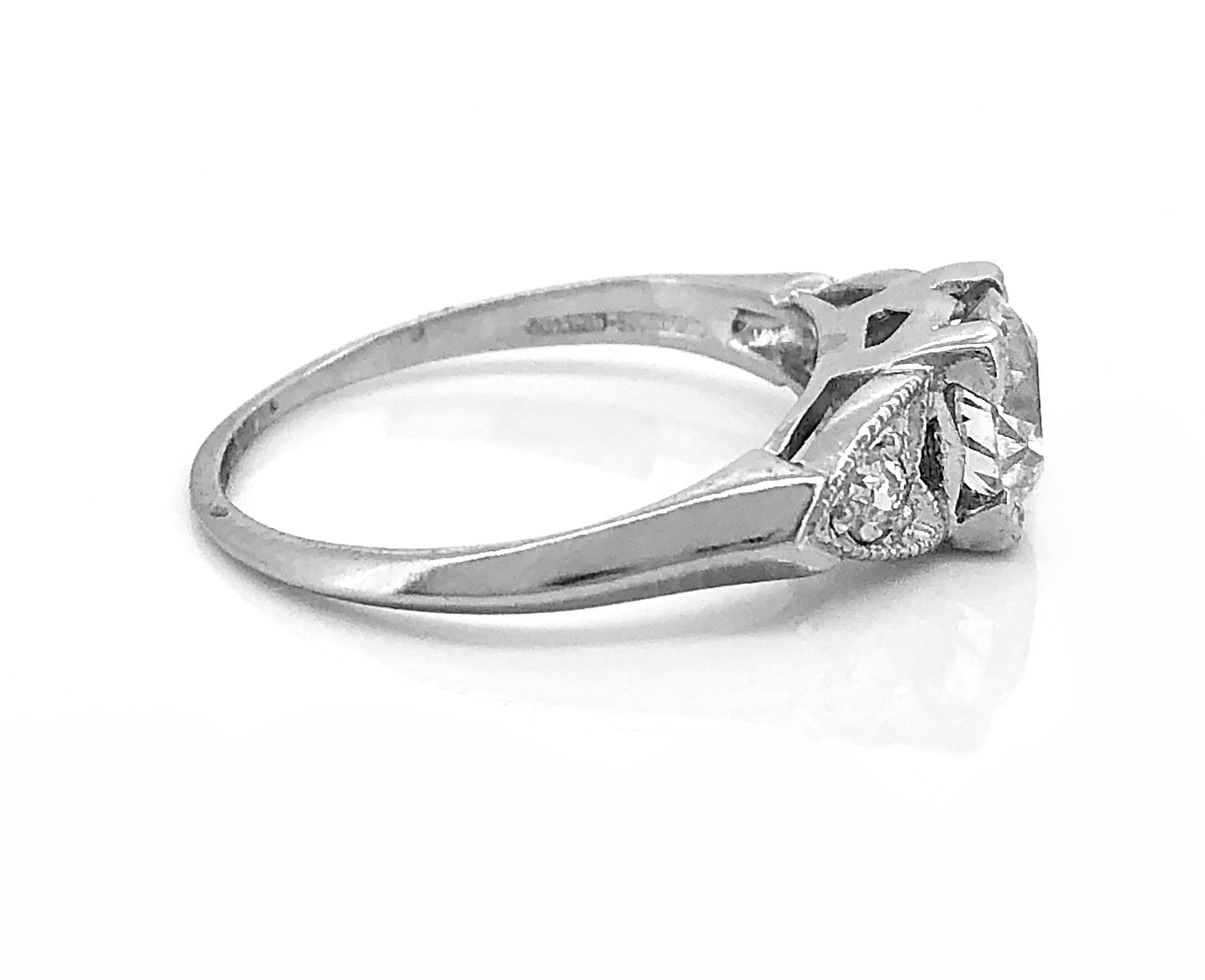 Old European Cut Art Deco .92 Carat Diamond Platinum Engagement Ring For Sale