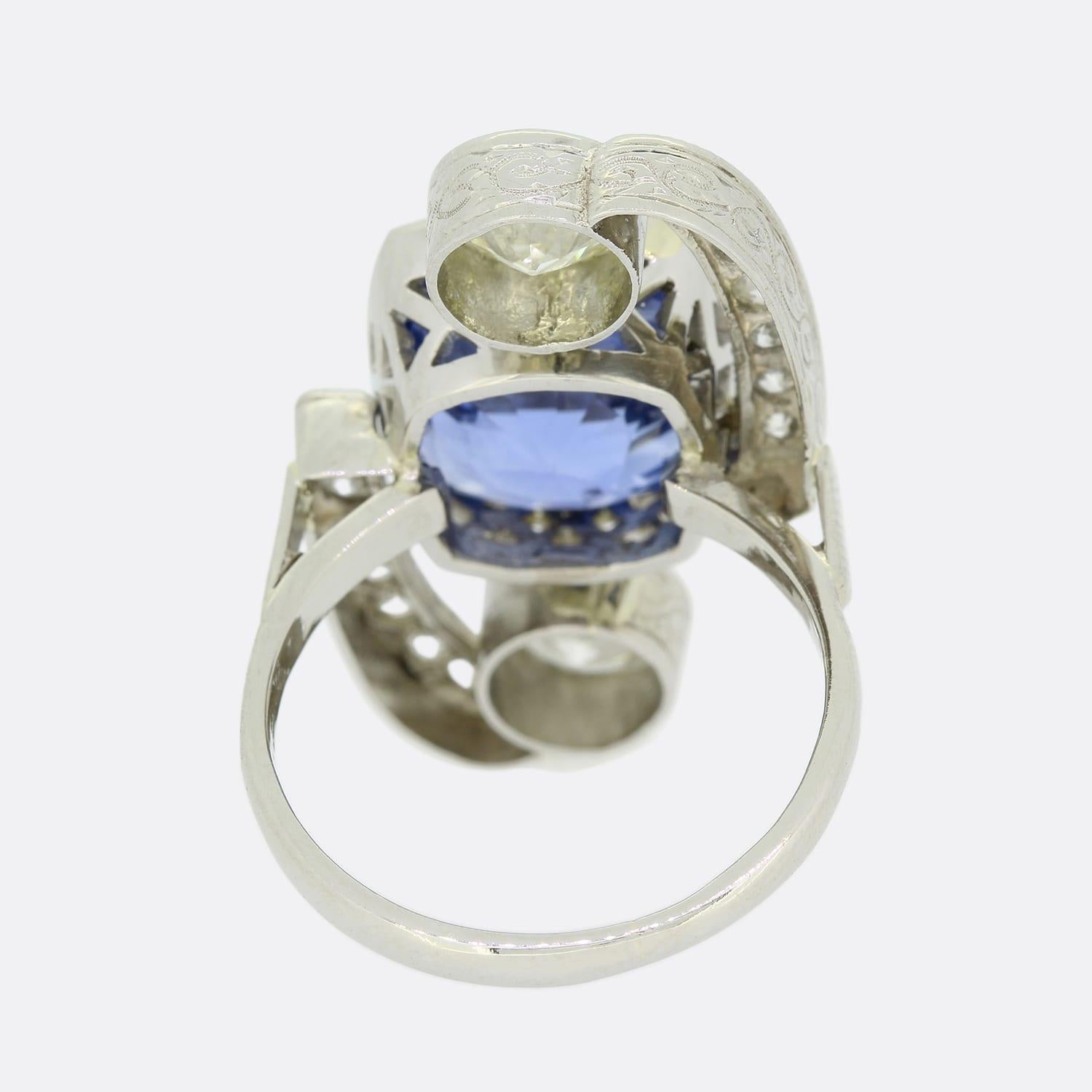 Art Deco 9.20 Carat Unheated Ceylon Sapphire and Diamond Ring In Good Condition For Sale In London, GB