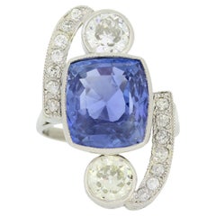 Art Deco Ring mit 9,20 Karat unerhitztem Ceylon-Saphir und Diamanten