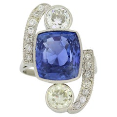 Bague Art déco avec saphir de Ceylan non chauffé de 9,20 carats et diamants