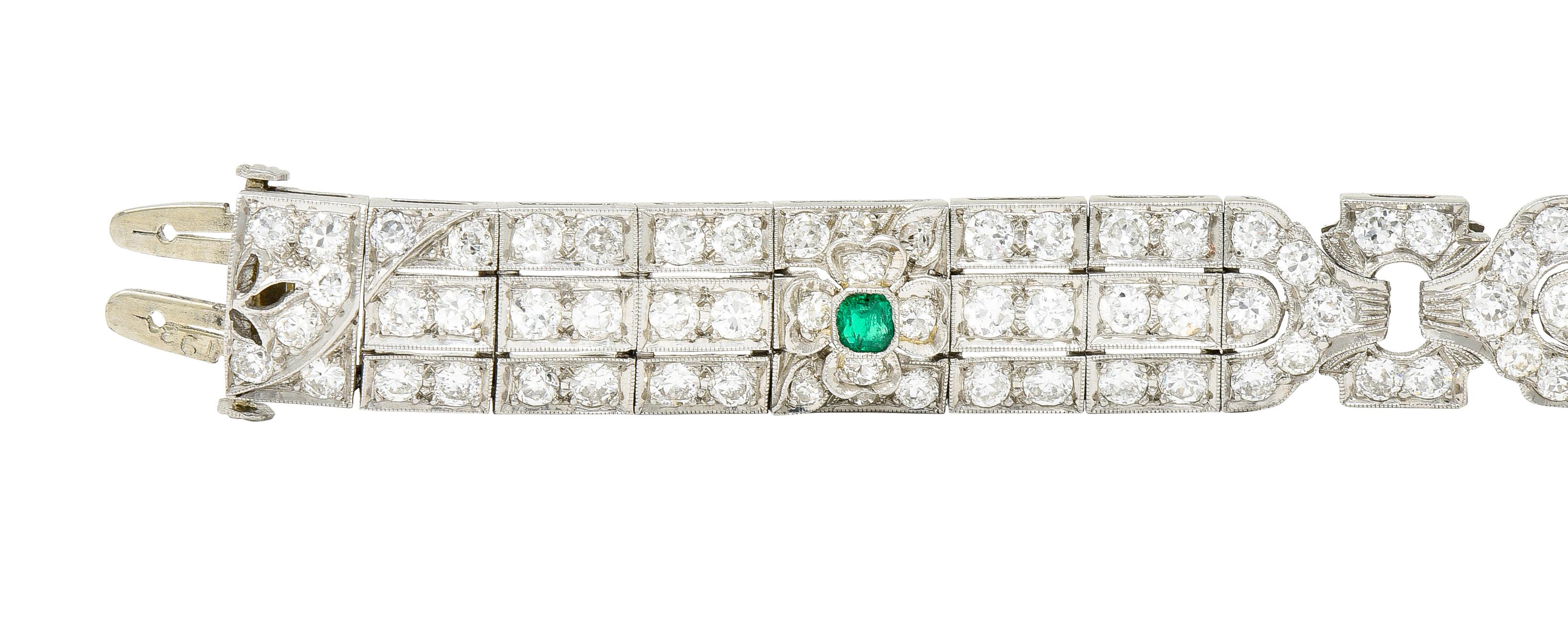 Women's or Men's Art Deco 9.25 Carats Emerald Diamond Platinum Clover Link Bracelet