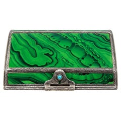 Étui à cigarettes Art déco rare, en argent sterling 925, importé, avec émail en malachite, 111 g