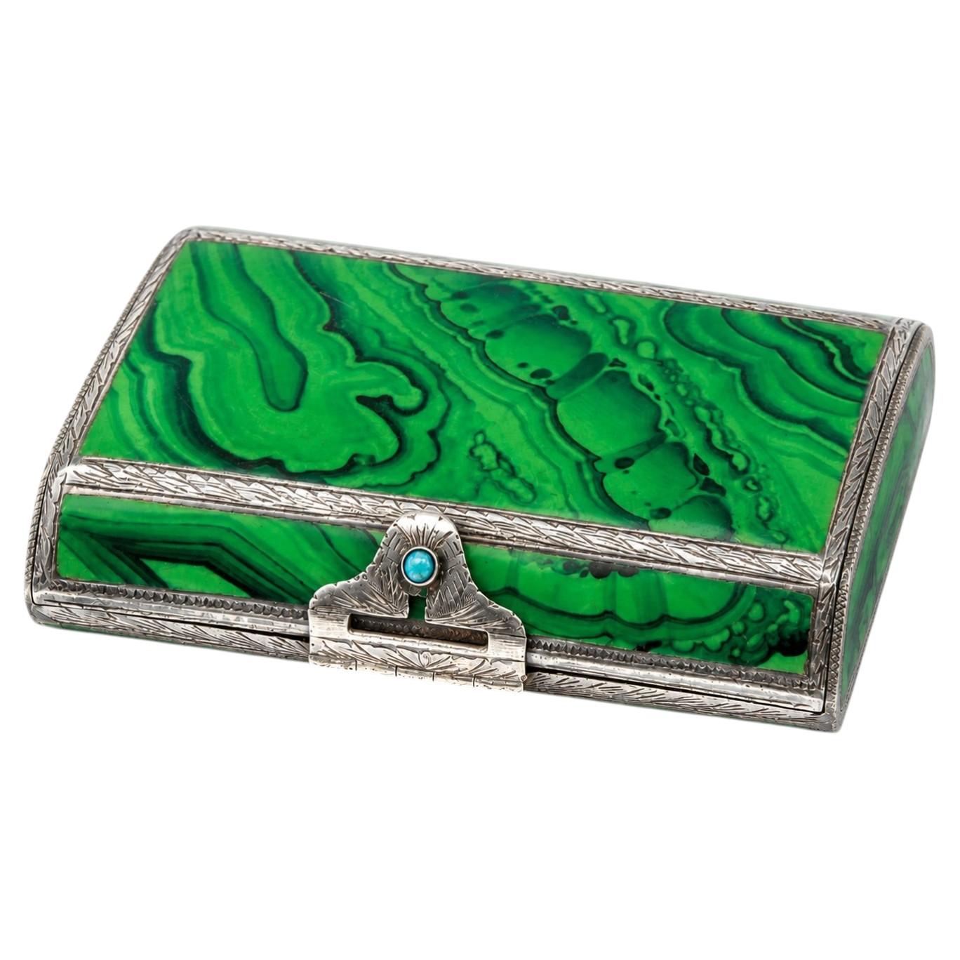 Rare Art Deco .925 Sterling Silver Import Malachite Enamel Cigarette Case, 111g