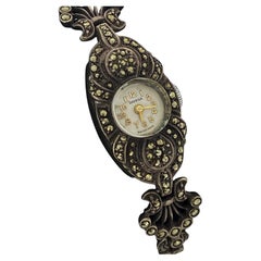 Art-Deco 925 Sterling Silver & Marcasite Schweizer Damen Cocktail Uhr von Davega.