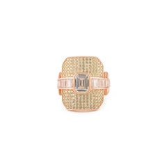 Art Deco 925 Sterling Silver Rose Gold Finish CZ Cocktail Ring