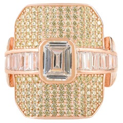 Art Deco 925 Sterling Silver Rose Gold Finish CZ Cocktail Ring