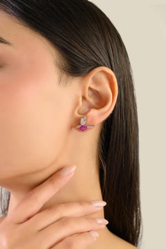 Art Deco 925 Sterling Silver Ruby & Diamond Hummingbird Stud Earrings