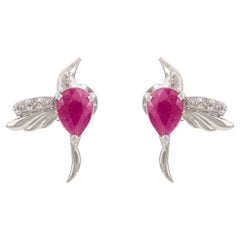 Art Deco 925 Sterling Silver Ruby 
Diamond Hummingbird Stud Earrings