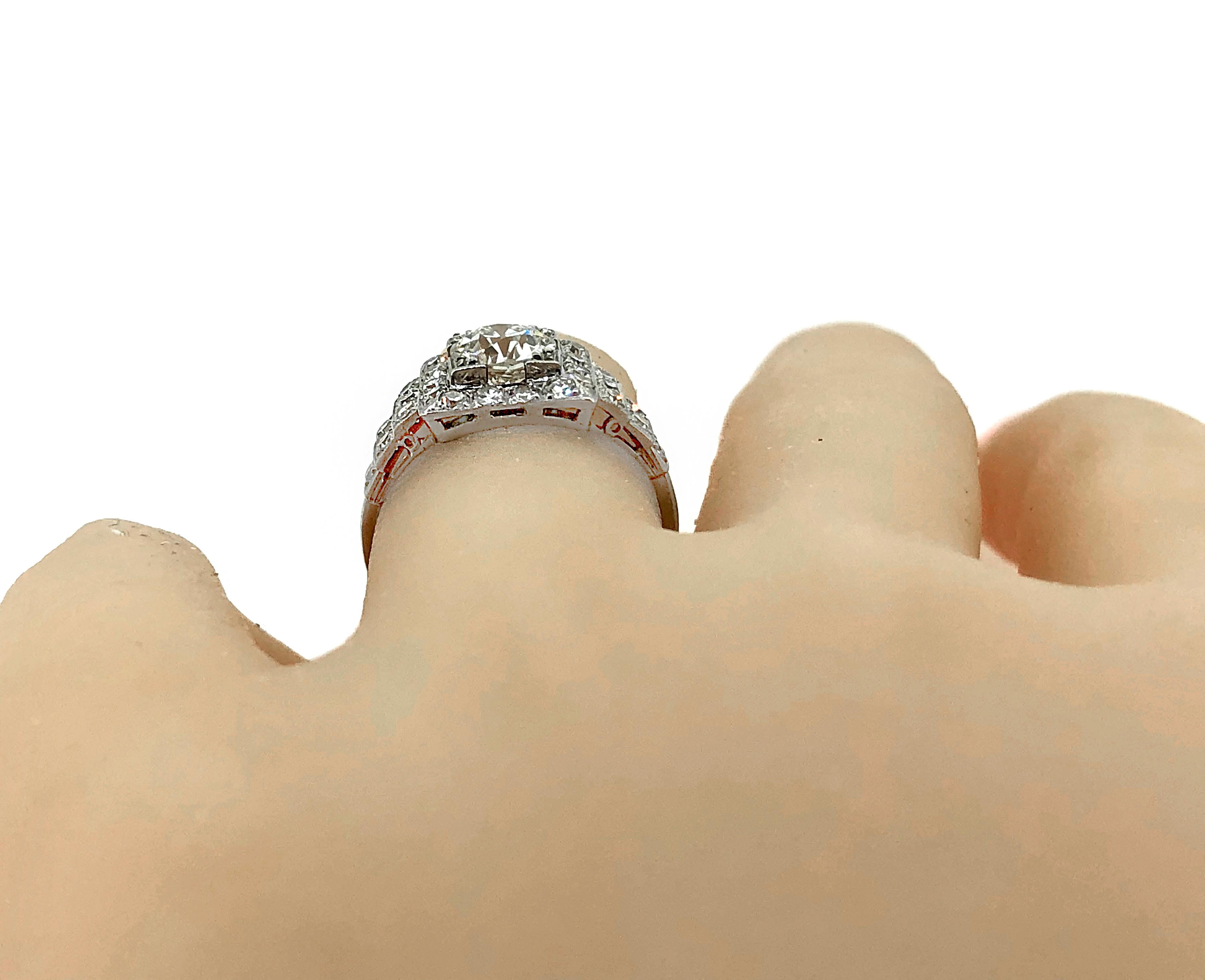 Women's or Men's Art Deco .94 Carat Diamond Platinum Engagement Ring  For Sale
