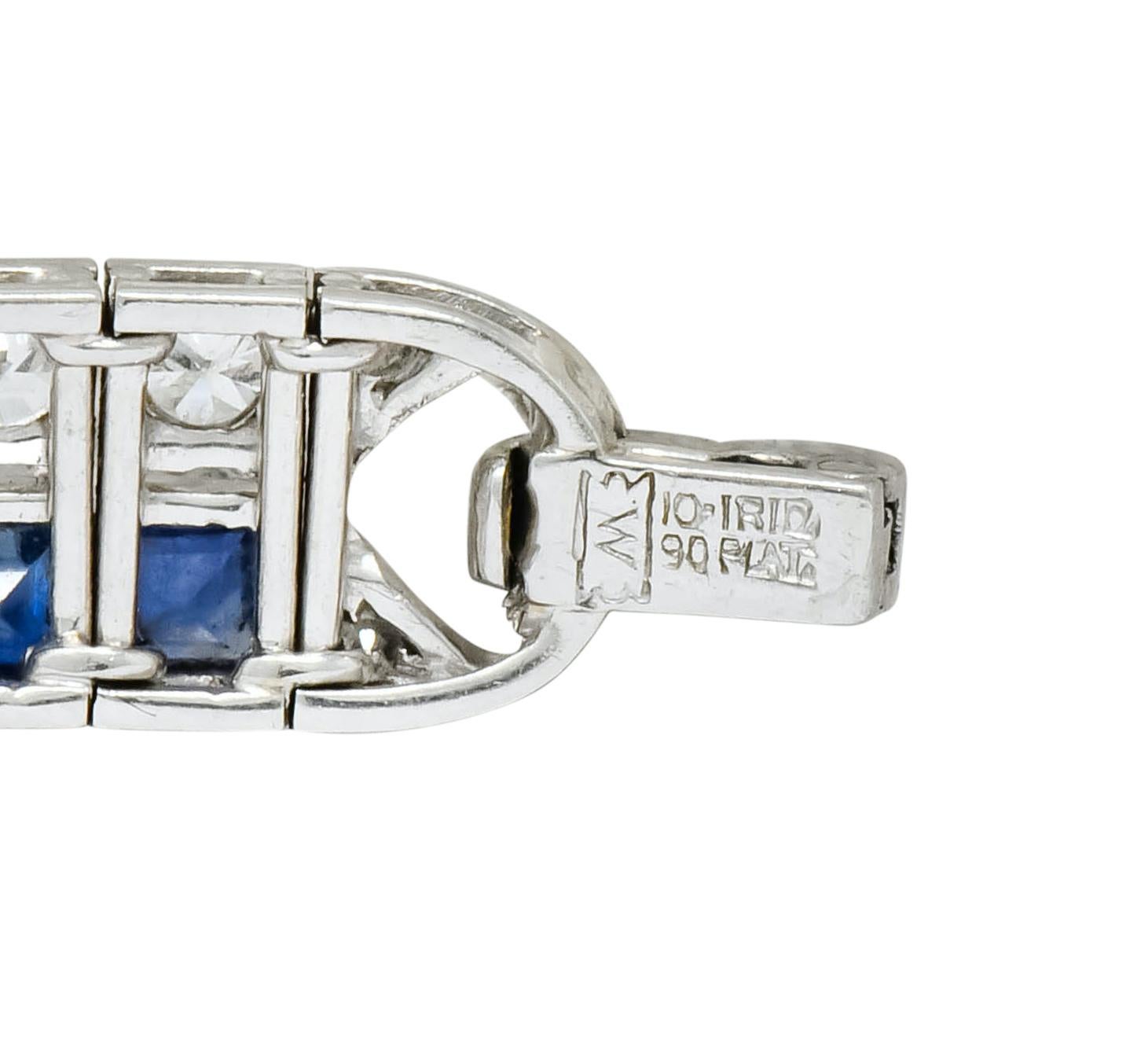 Art Deco 9.50 Carat Diamond Sapphire Platinum Geometric Linked Line Bracelet 4