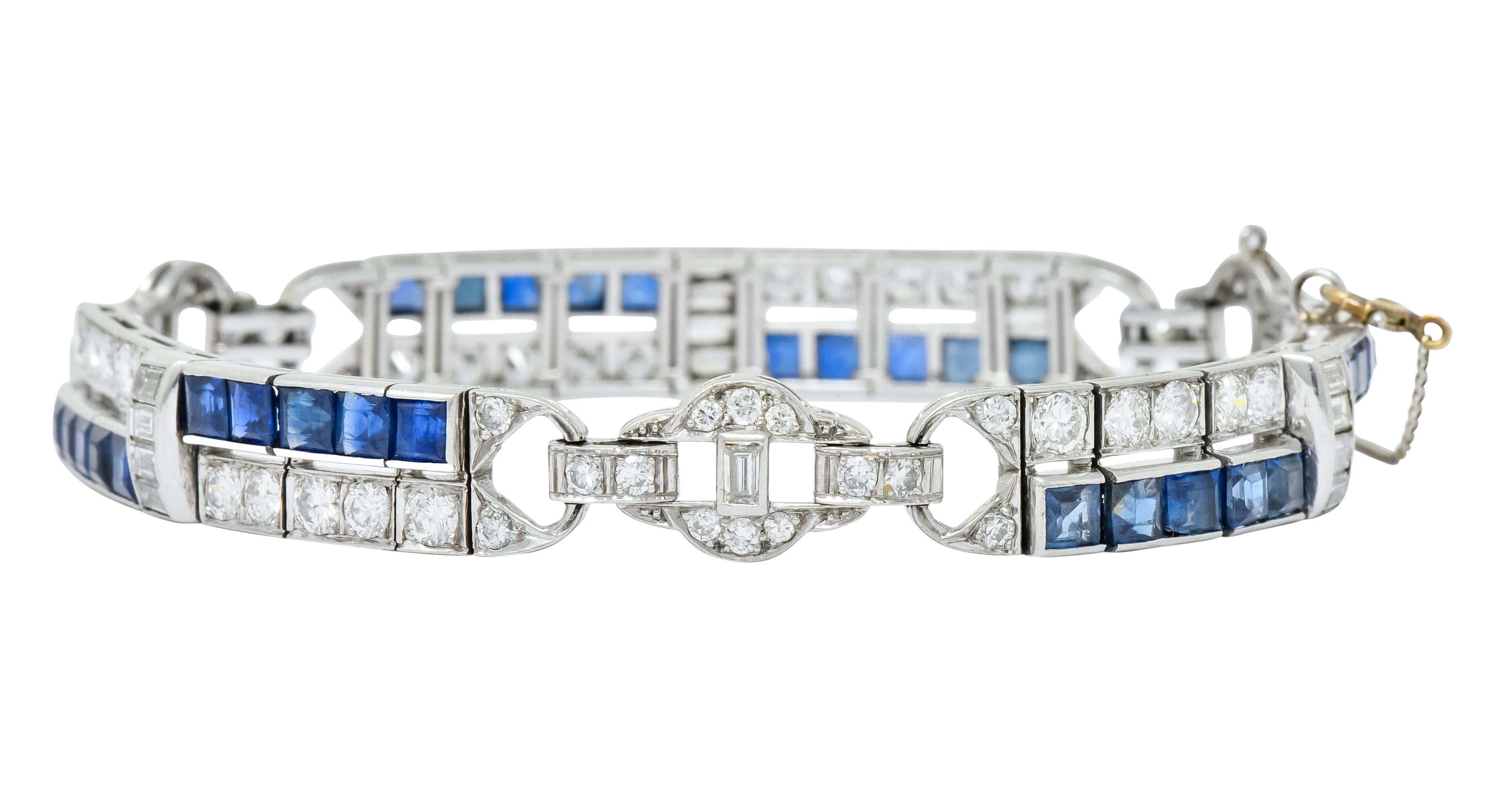 Art Deco 9.50 Carat Diamond Sapphire Platinum Geometric Linked Line Bracelet 6