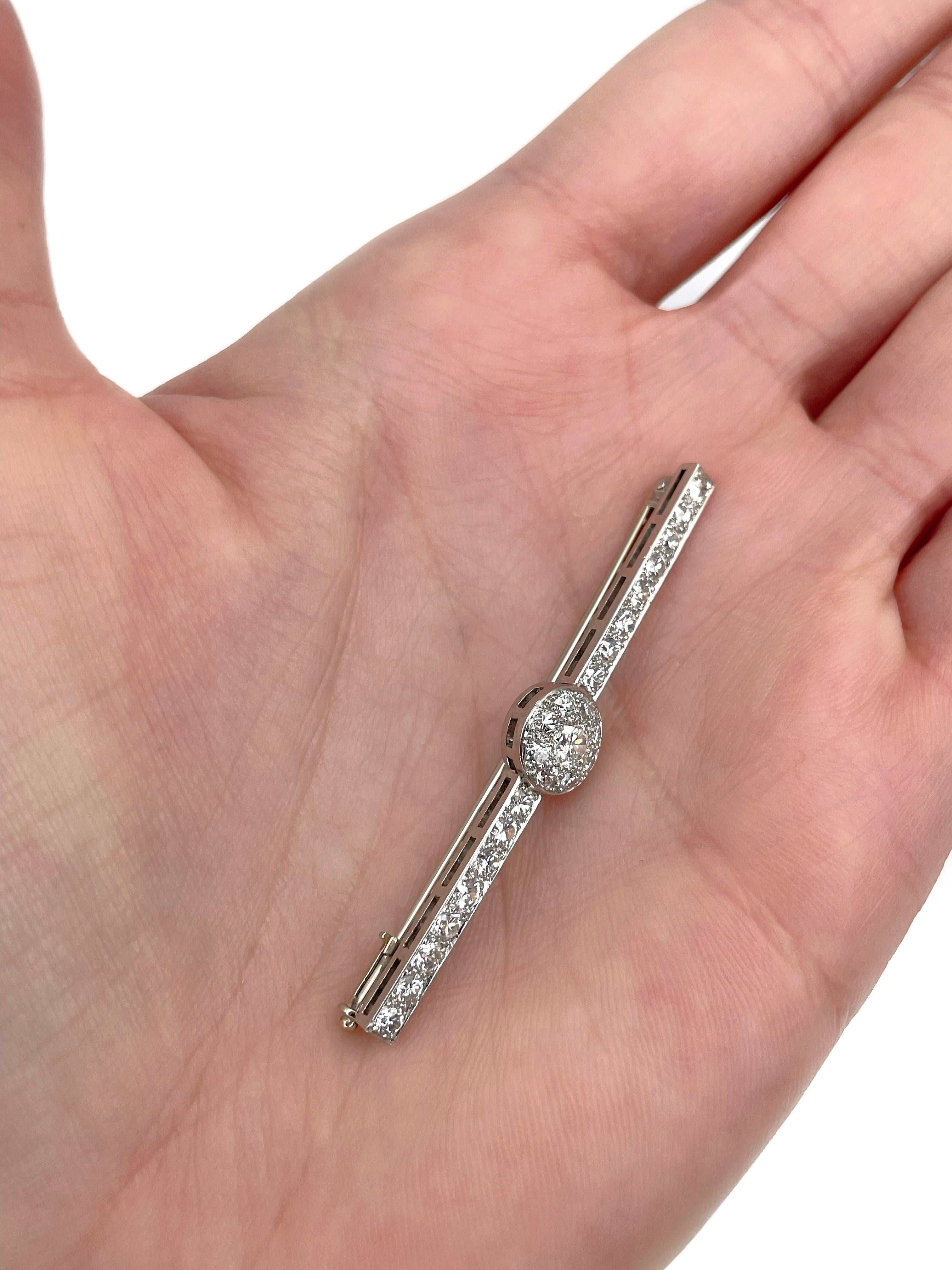 Art Decó Broche de barra de diamantes en platino 950 Corte mixto