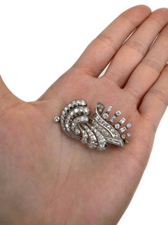 Art Deco 950 Platinum TW ~2.50 Carat Diamond Geometric Swirl Pin Brooch