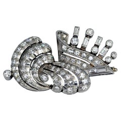 Art Deco 950 Platinum TW ~2.50 Carat Diamond Geometric Swirl Pin Brooch