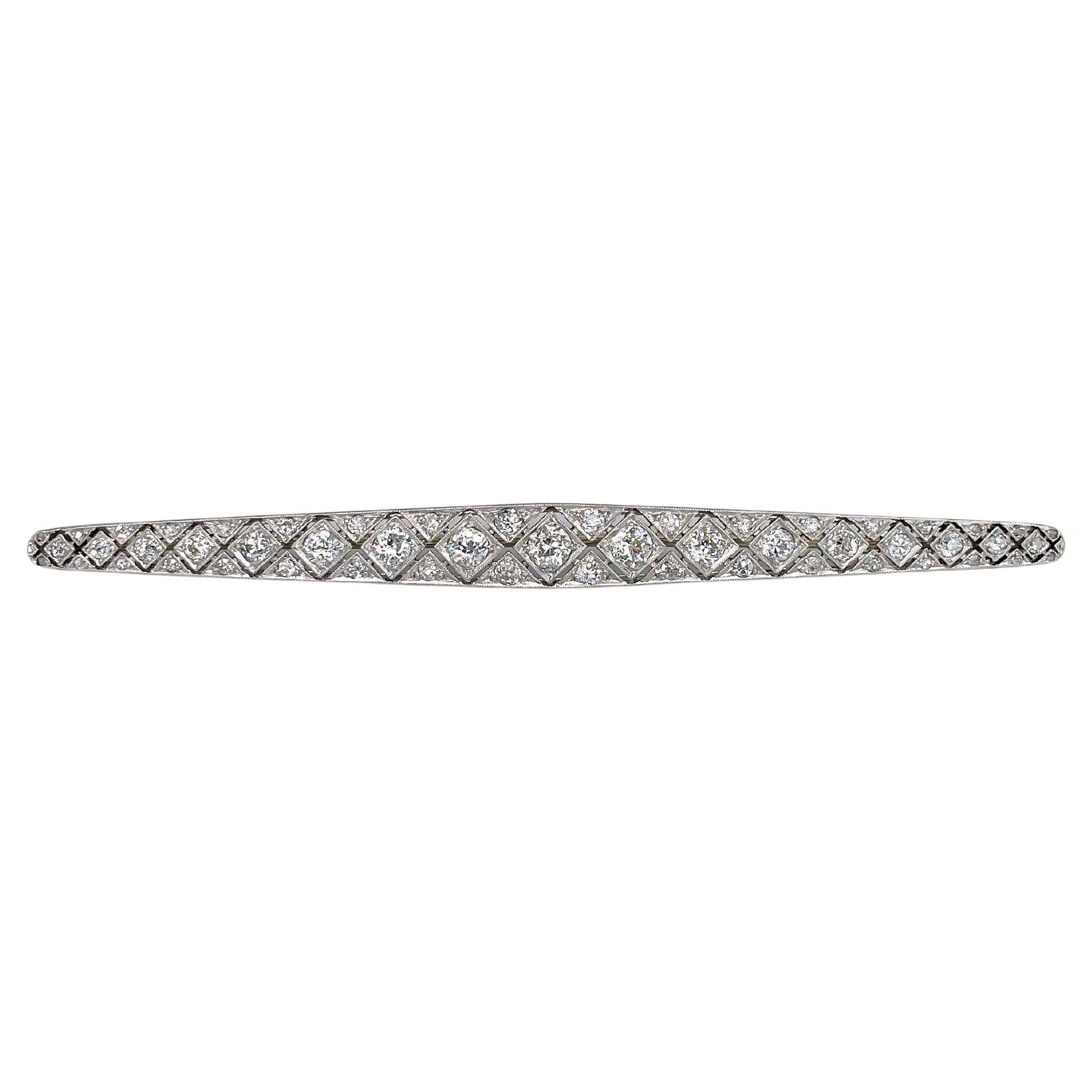 Art Deco 950 Platinum TW 2.70 Carat Diamond Bar Brooch