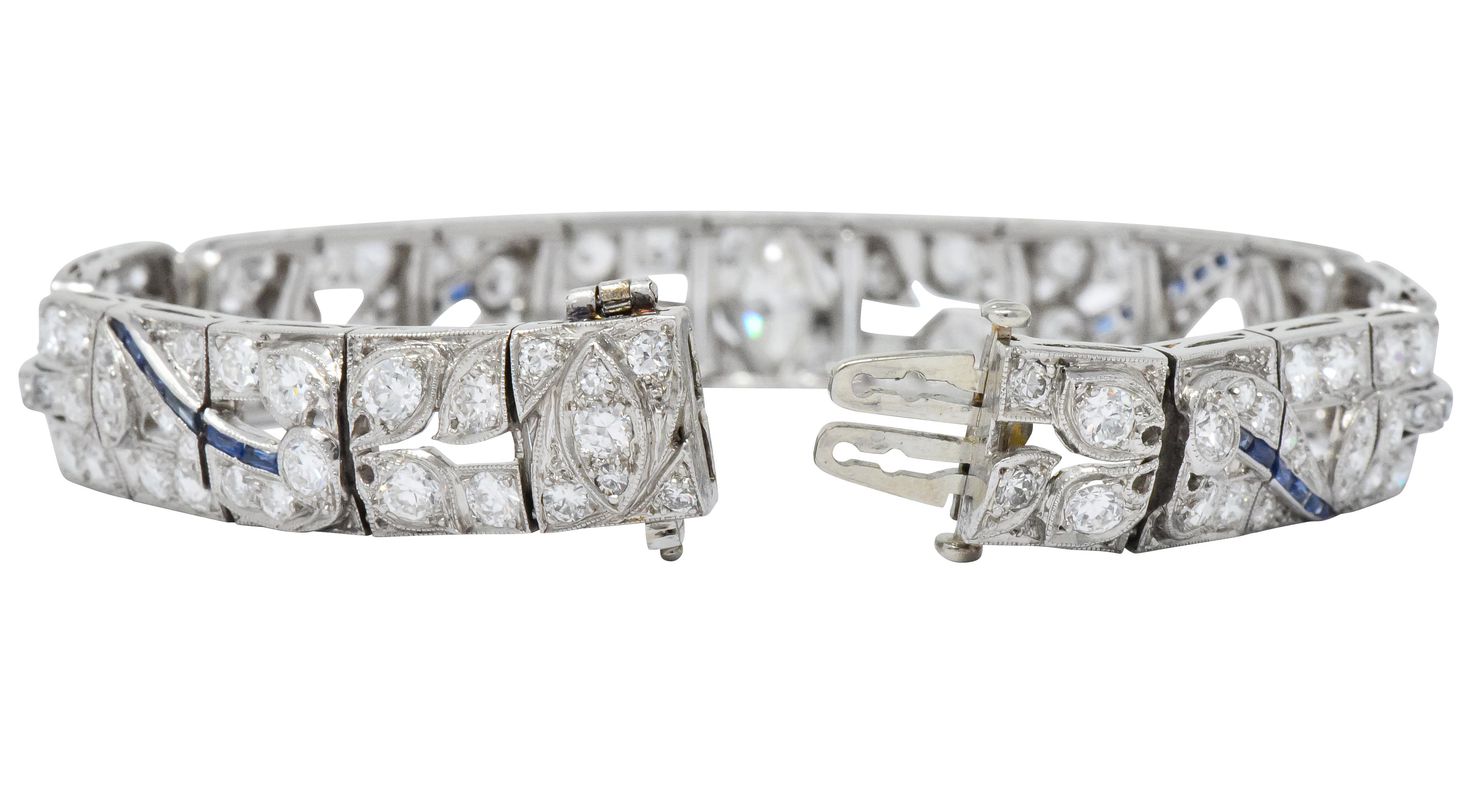 Art Deco 9.58 Carat Diamond Sapphire Platinum Floral Bracelet 1