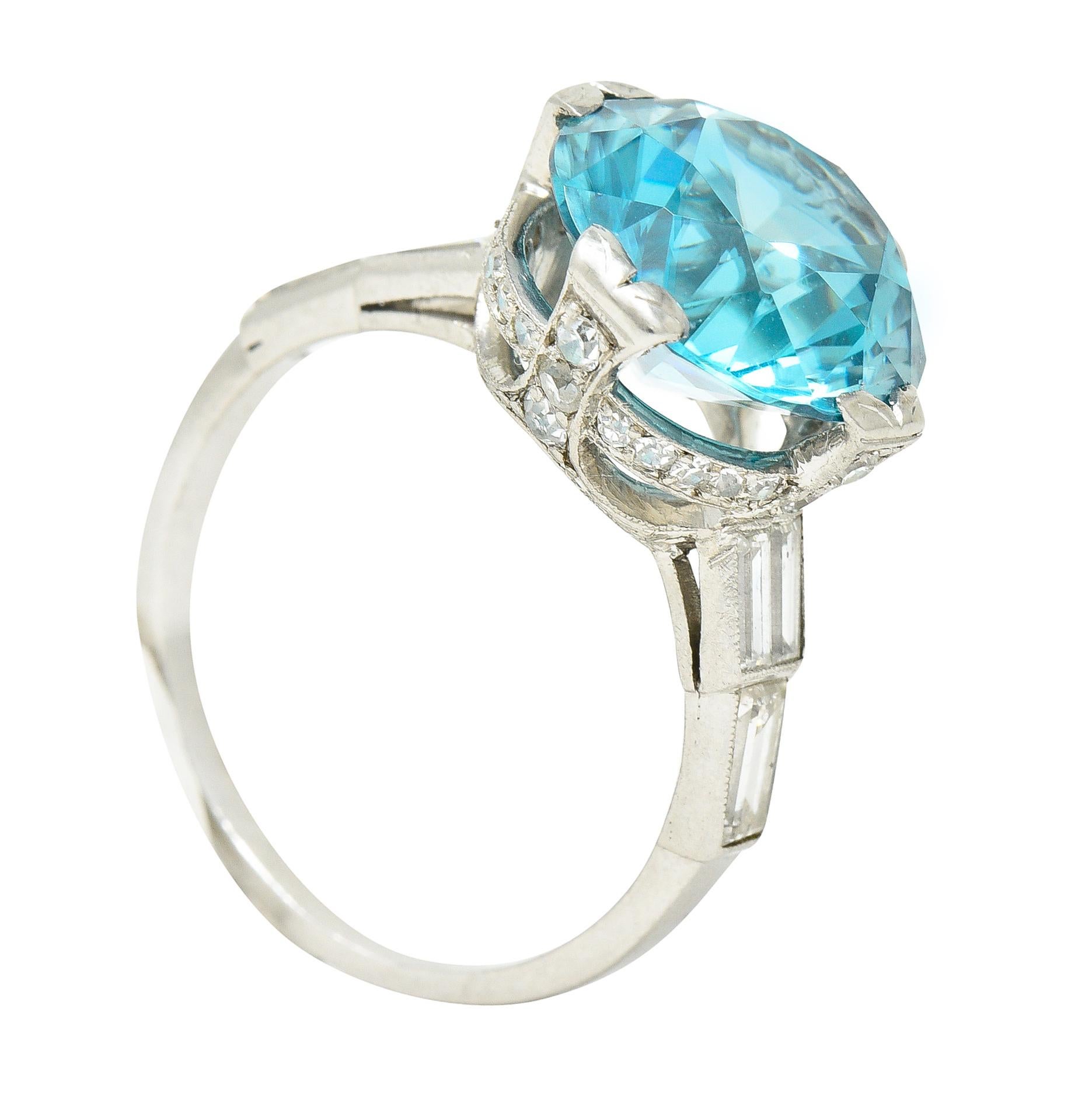 Art Deco 9.64 Carats Zircon Diamond Platinum Stepped Gemstone Cocktail Ring For Sale 5