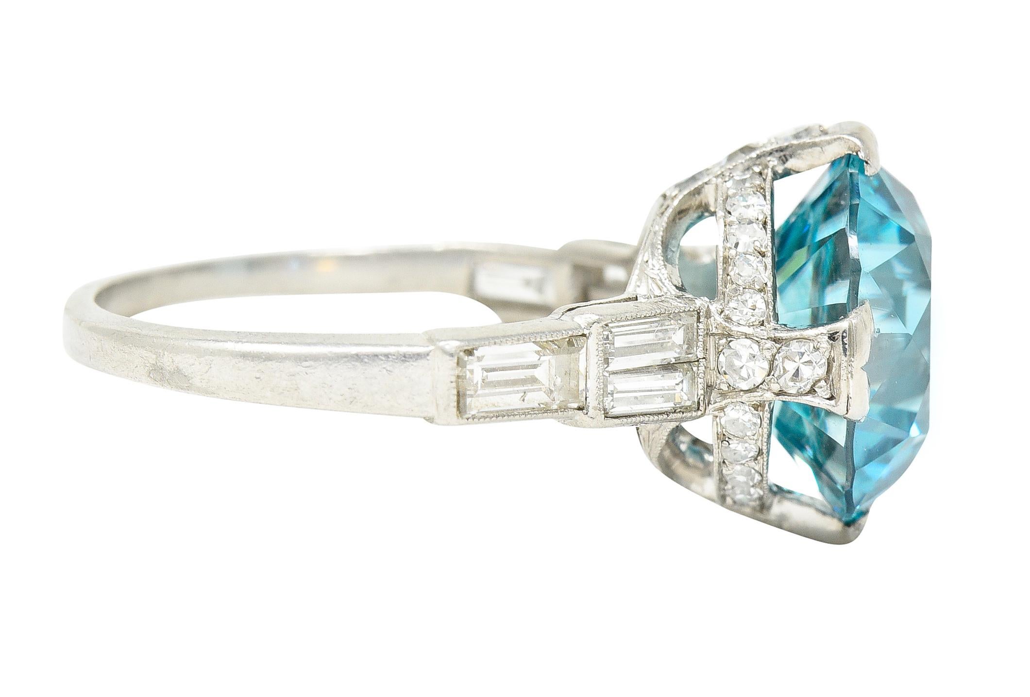 Art Deco 9.64 Carats Zircon Diamond Platinum Stepped Gemstone Cocktail Ring In Excellent Condition For Sale In Philadelphia, PA