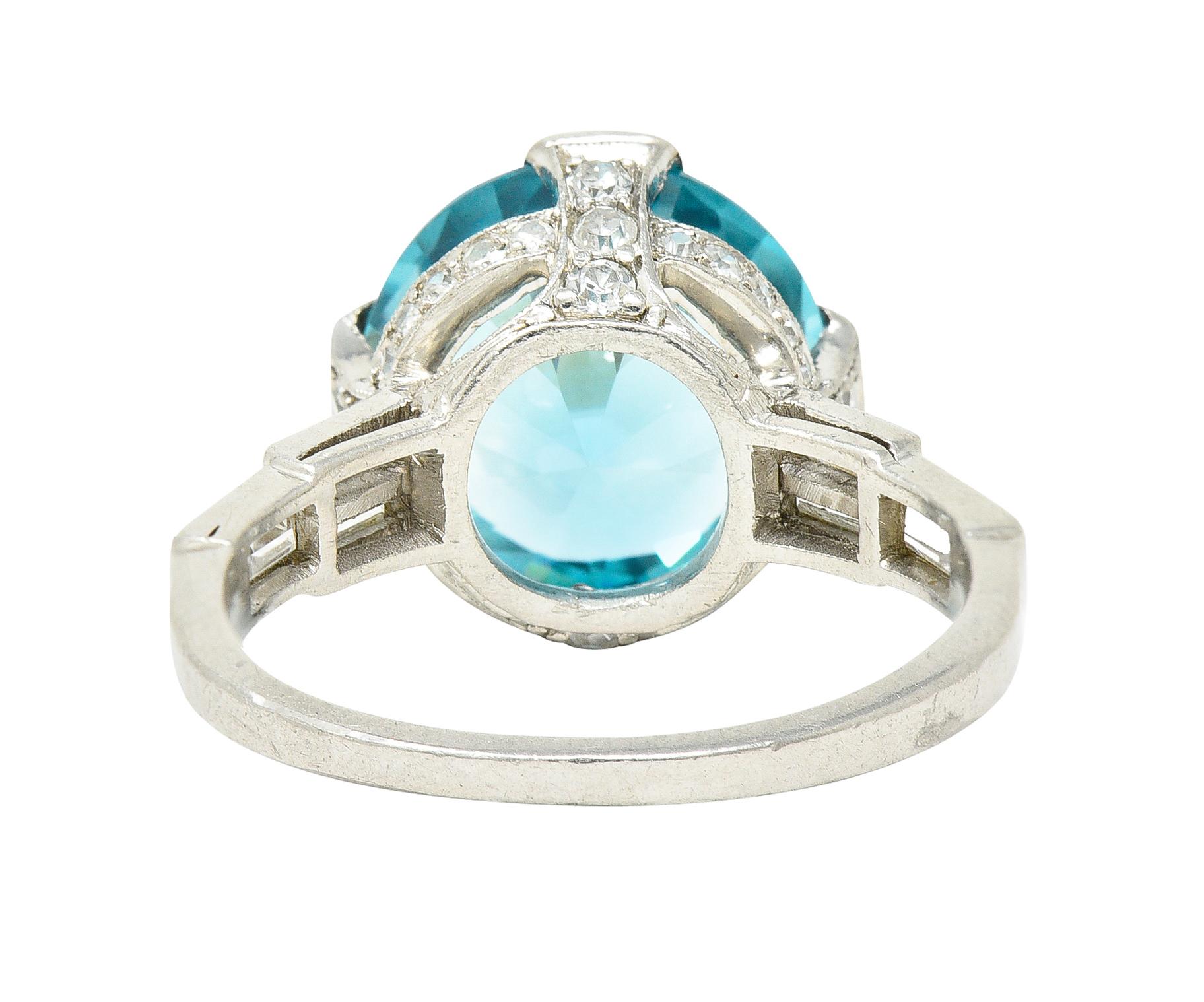 Women's or Men's Art Deco 9.64 Carats Zircon Diamond Platinum Stepped Gemstone Cocktail Ring For Sale