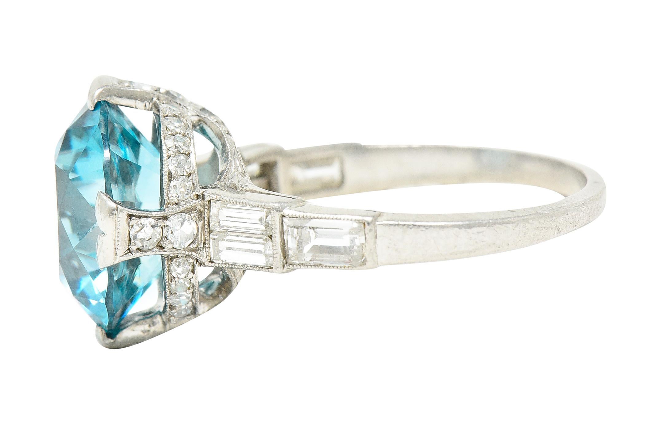 Art Deco 9.64 Carats Zircon Diamond Platinum Stepped Gemstone Cocktail Ring For Sale 1