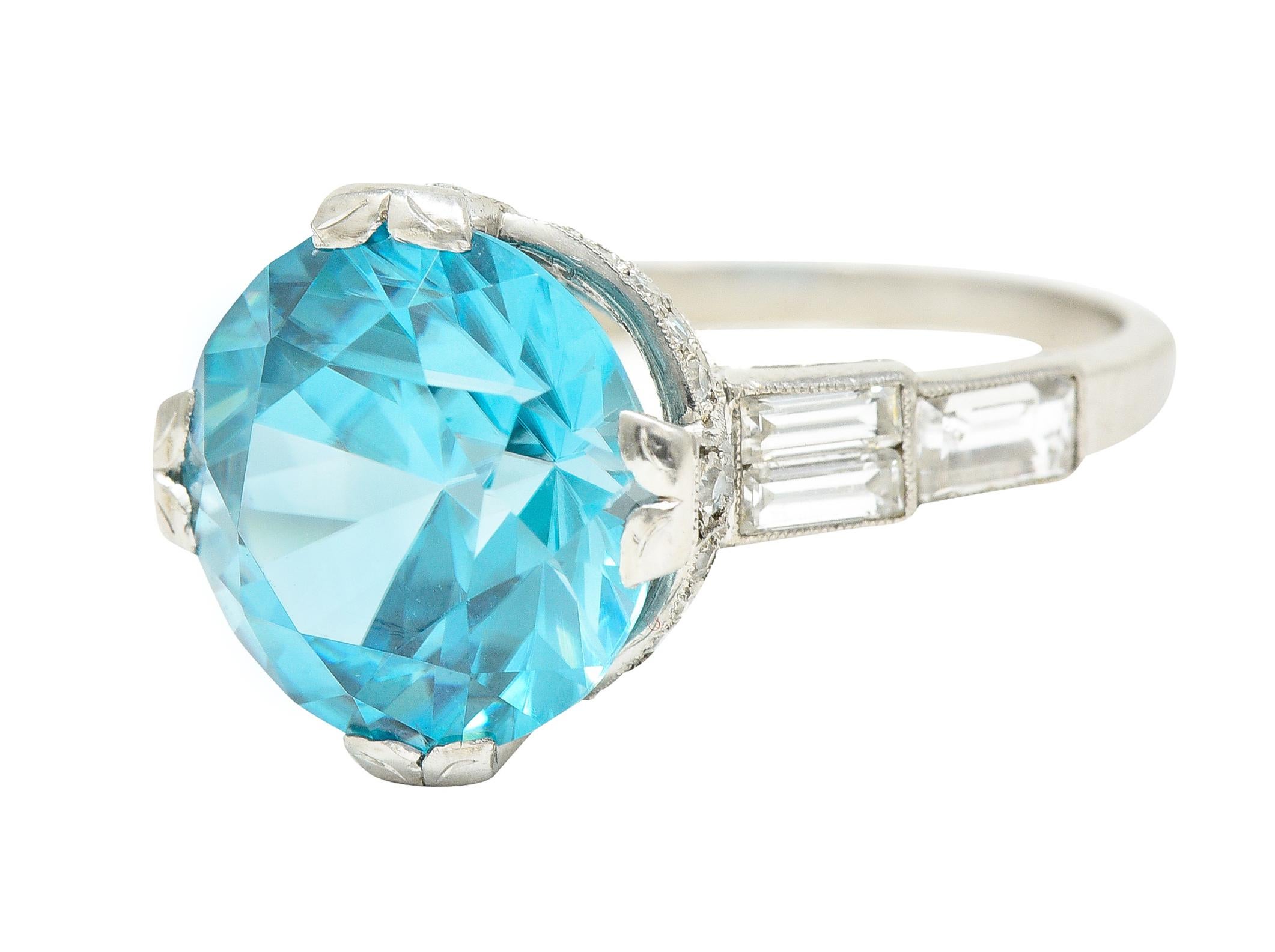 Art Deco 9.64 Carats Zircon Diamond Platinum Stepped Gemstone Cocktail Ring For Sale 2