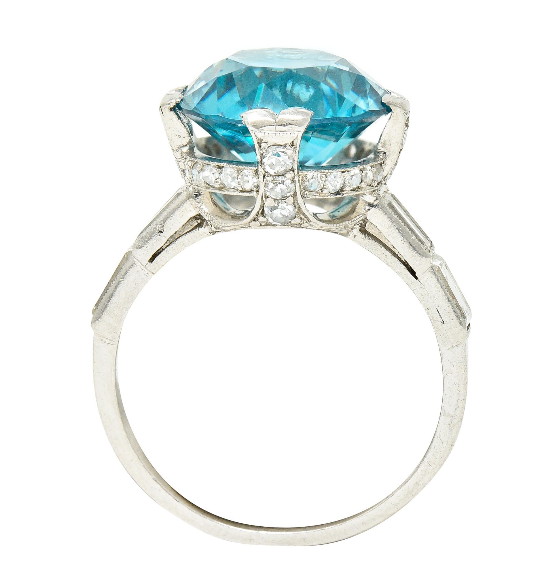 Art Deco 9.64 Carats Zircon Diamond Platinum Stepped Gemstone Cocktail Ring For Sale 3