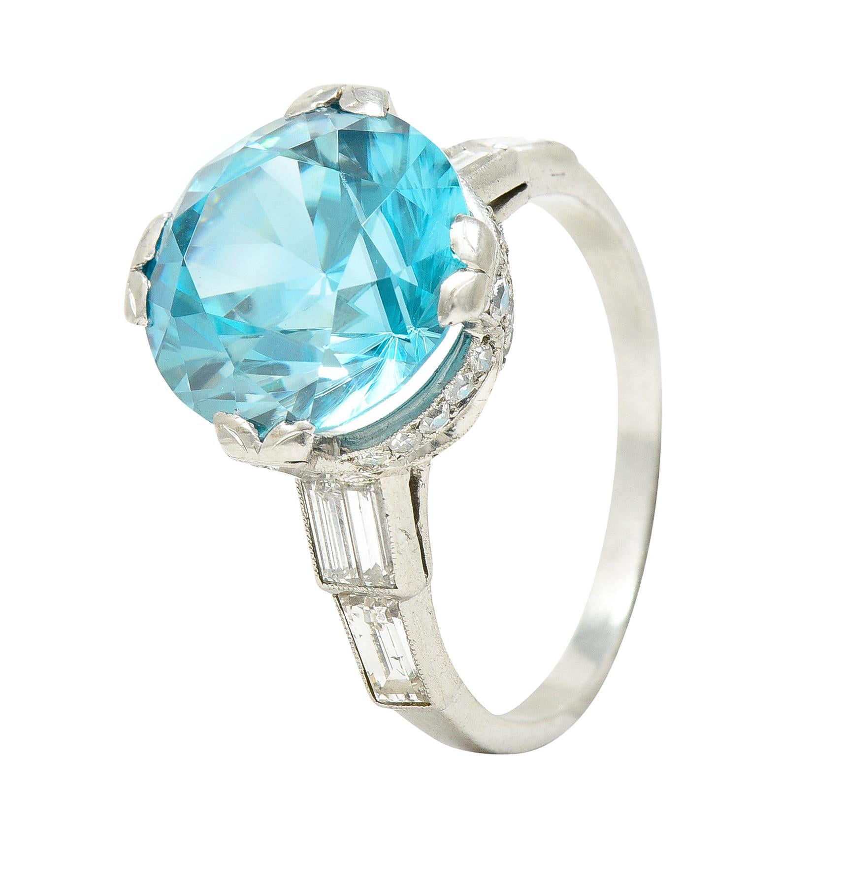 Art Deco 9.64 Carats Zircon Diamond Platinum Stepped Gemstone Cocktail Ring For Sale 4