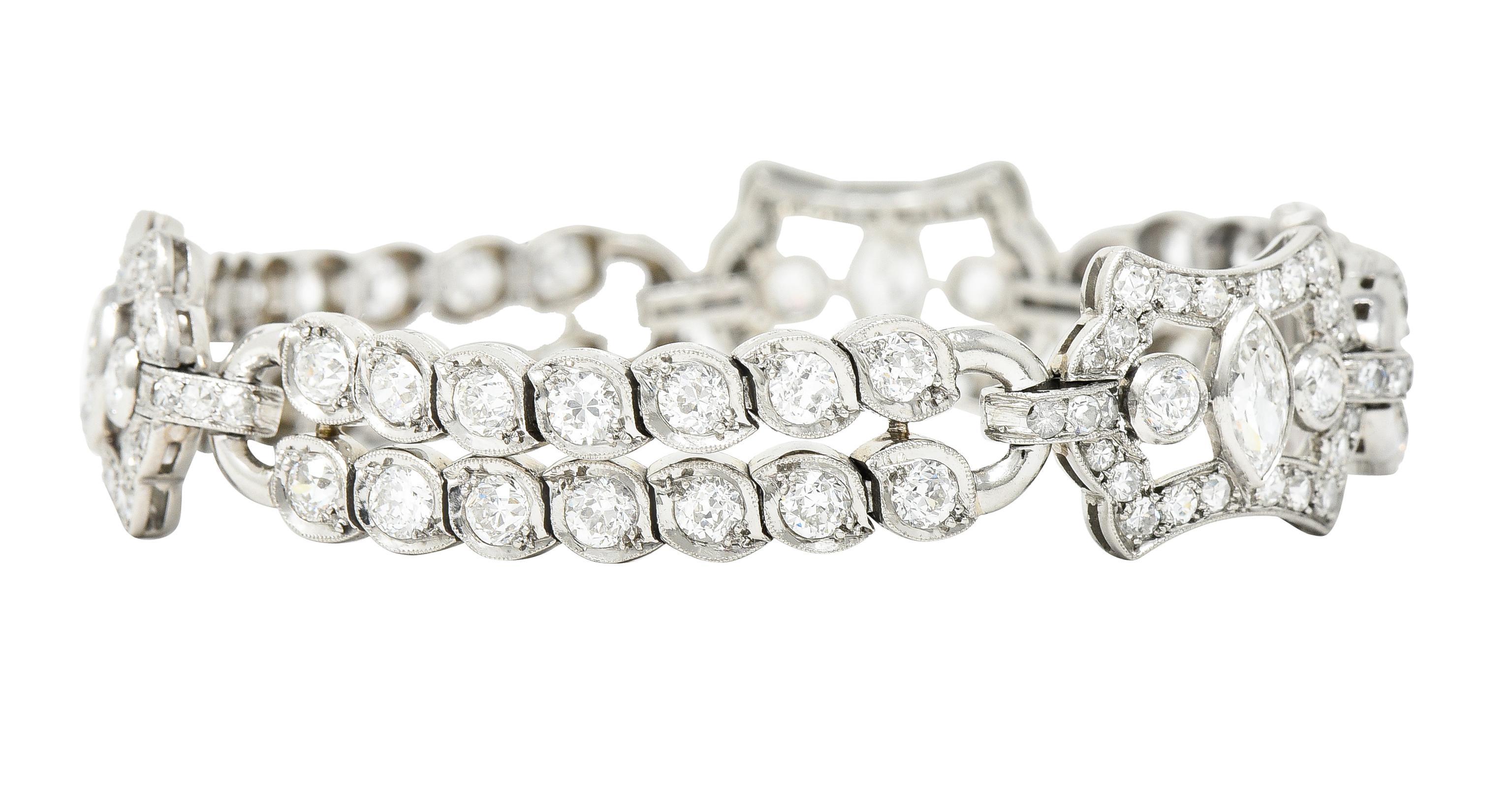 Art Deco 9.69 Carats Marquise & Old European Cut Diamond Platinum Line Bracelet 6