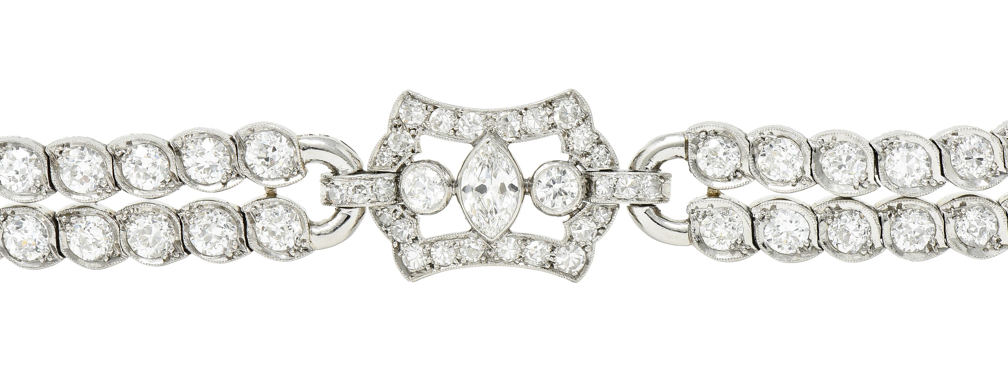 Art Deco 9.69 Carats Marquise & Old European Cut Diamond Platinum Line Bracelet 1