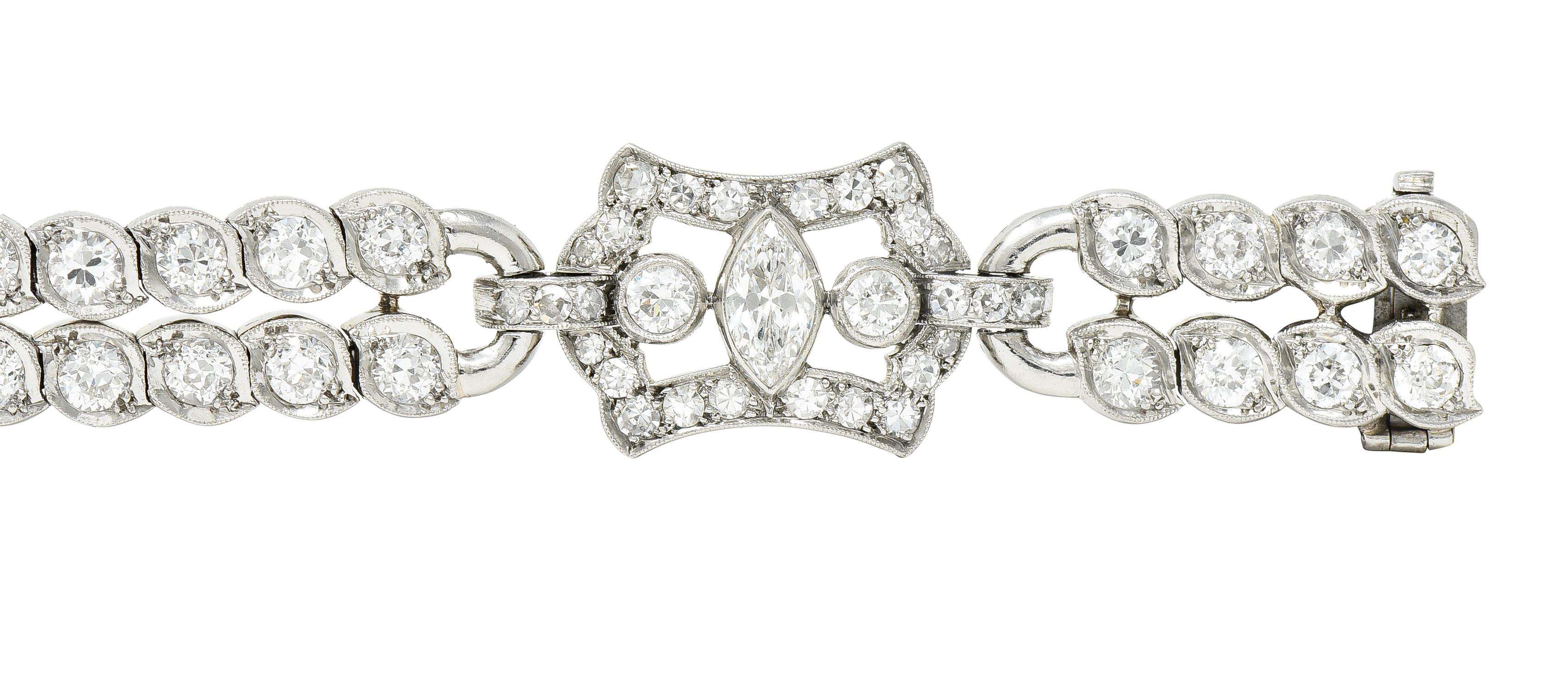 Art Deco 9.69 Carats Marquise & Old European Cut Diamond Platinum Line Bracelet 2