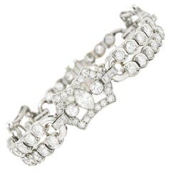 Art Deco 9.69 Carats Marquise & Old European Cut Diamond Platinum Line Bracelet