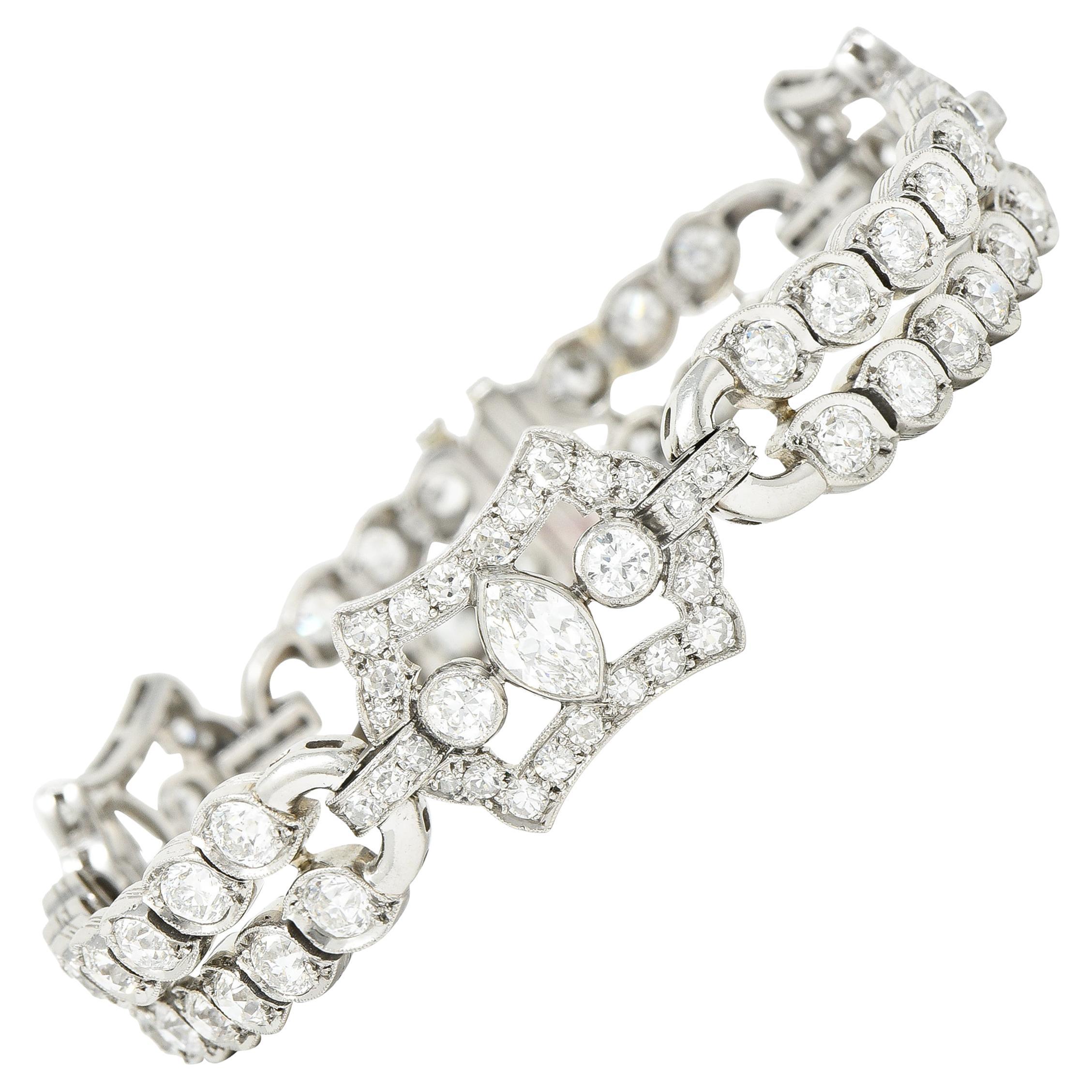 Art Deco 9.69 Carats Marquise & Old European Cut Diamond Platinum Line Bracelet
