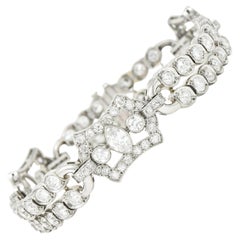 Art Deco 9.69 Carats Marquise & Old European Cut Diamond Platinum Line Bracelet