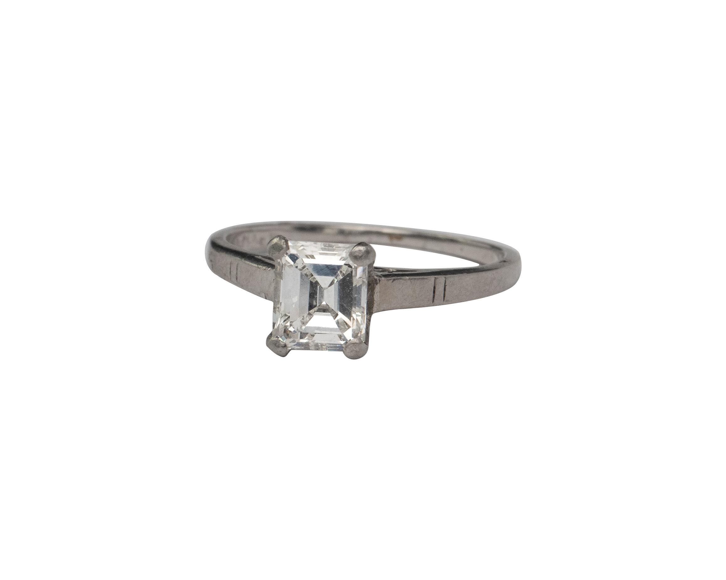 Art Deco .98 G VS2 GIA Emerald Cut Antique Platinum Solitaire Engagement Ring In Good Condition In Addison, TX