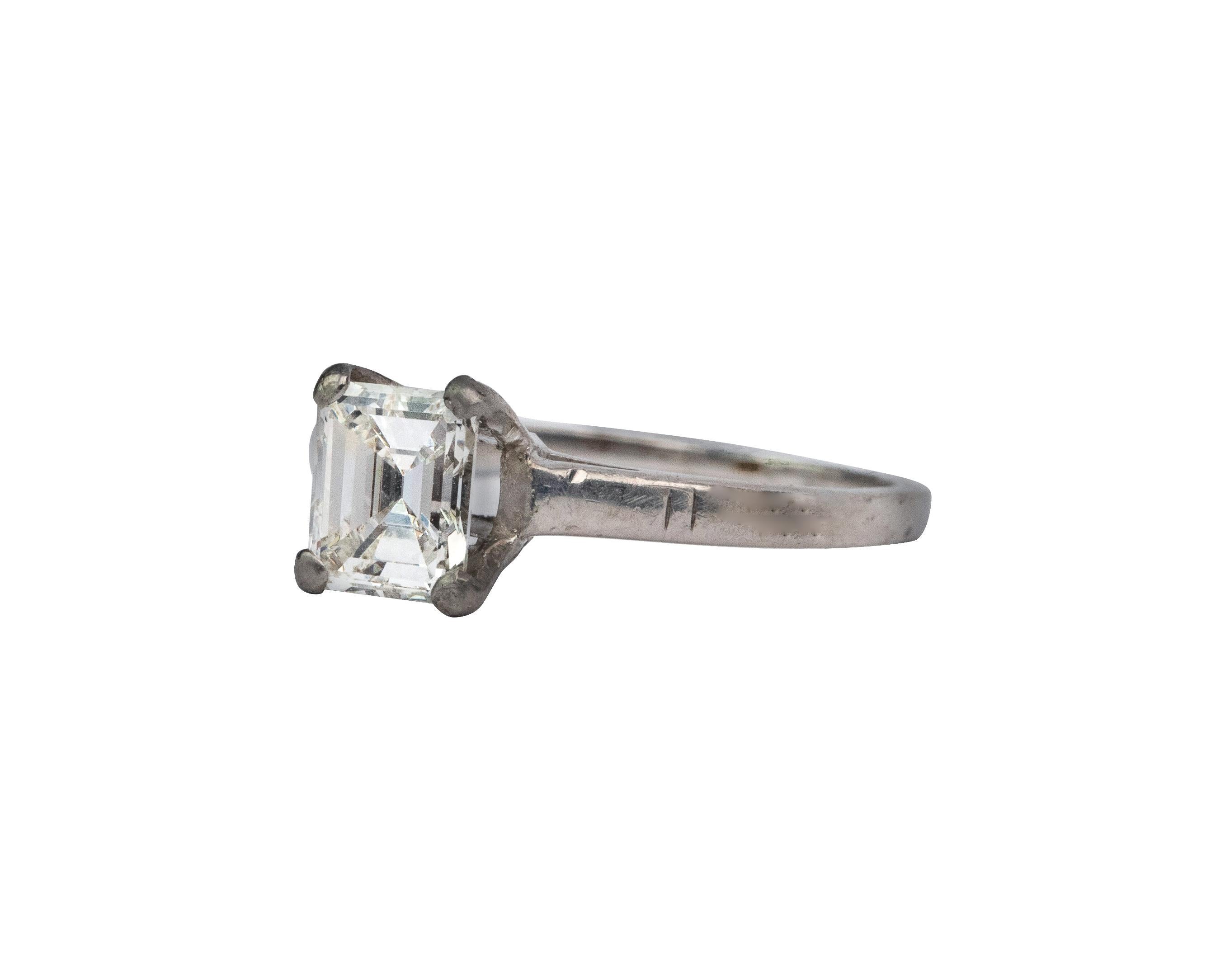 Women's Art Deco .98 G VS2 GIA Emerald Cut Antique Platinum Solitaire Engagement Ring