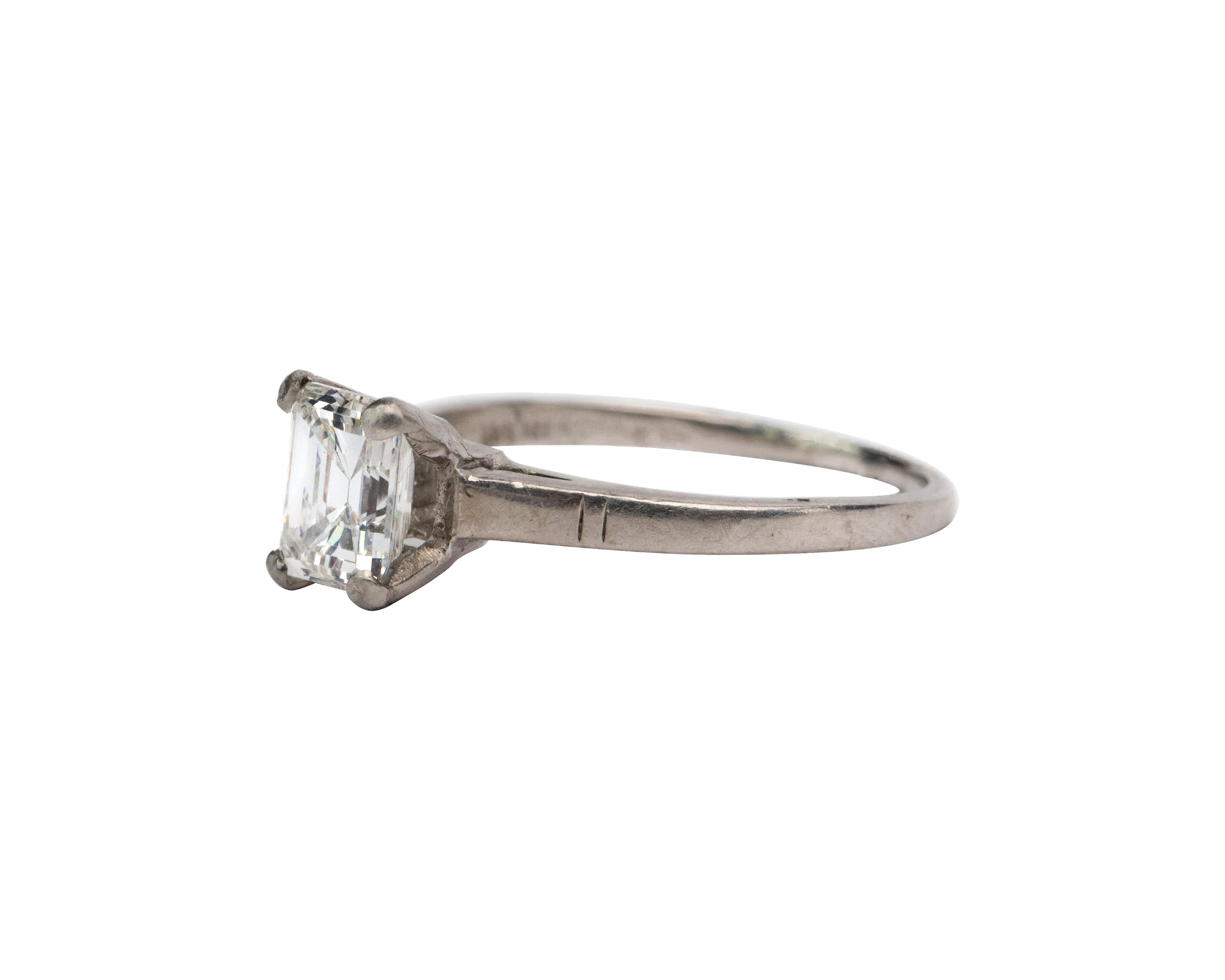 Art Deco .98 G VS2 GIA Emerald Cut Antique Platinum Solitaire Engagement Ring 1