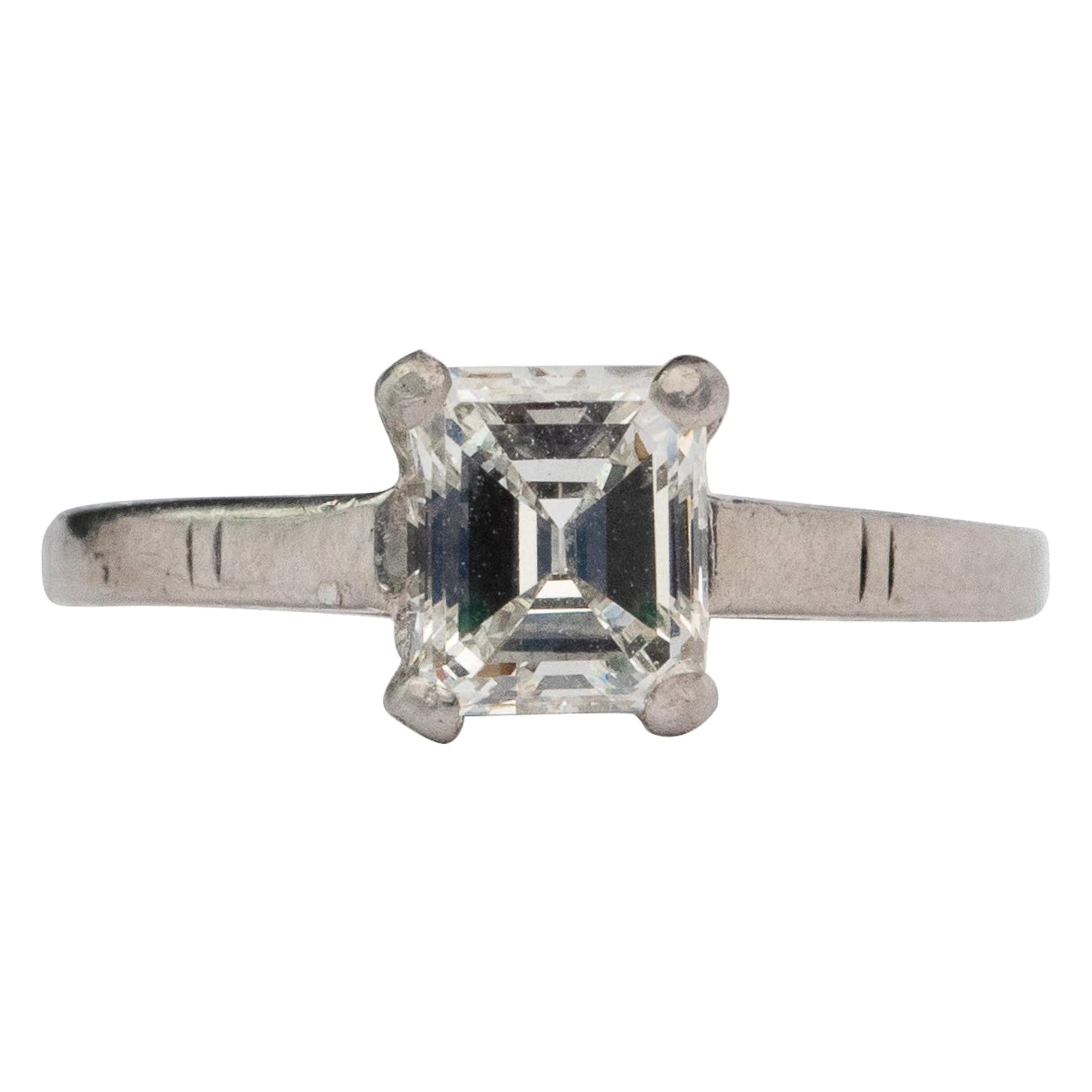 Art Deco .98 G VS2 GIA Emerald Cut Antique Platinum Solitaire Engagement Ring