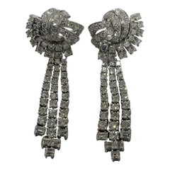 Art Deco Style 9.80 Carat Round White Diamond 18 Karat White Gold Earrings