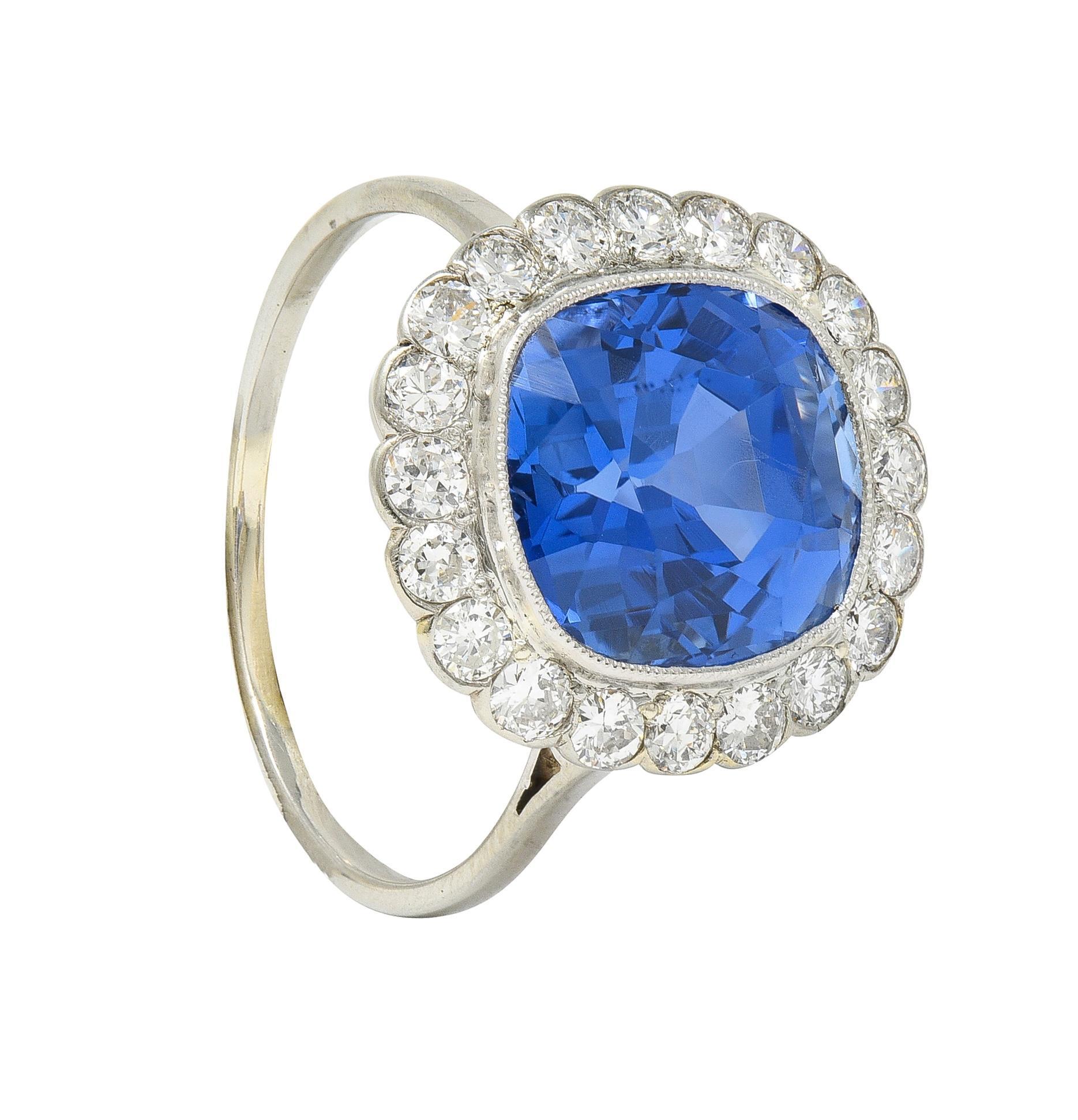 Old European Cut Art Deco 9.87 CTW No Heat Ceylon Sapphire Diamond Platinum Vintage Halo Ring For Sale