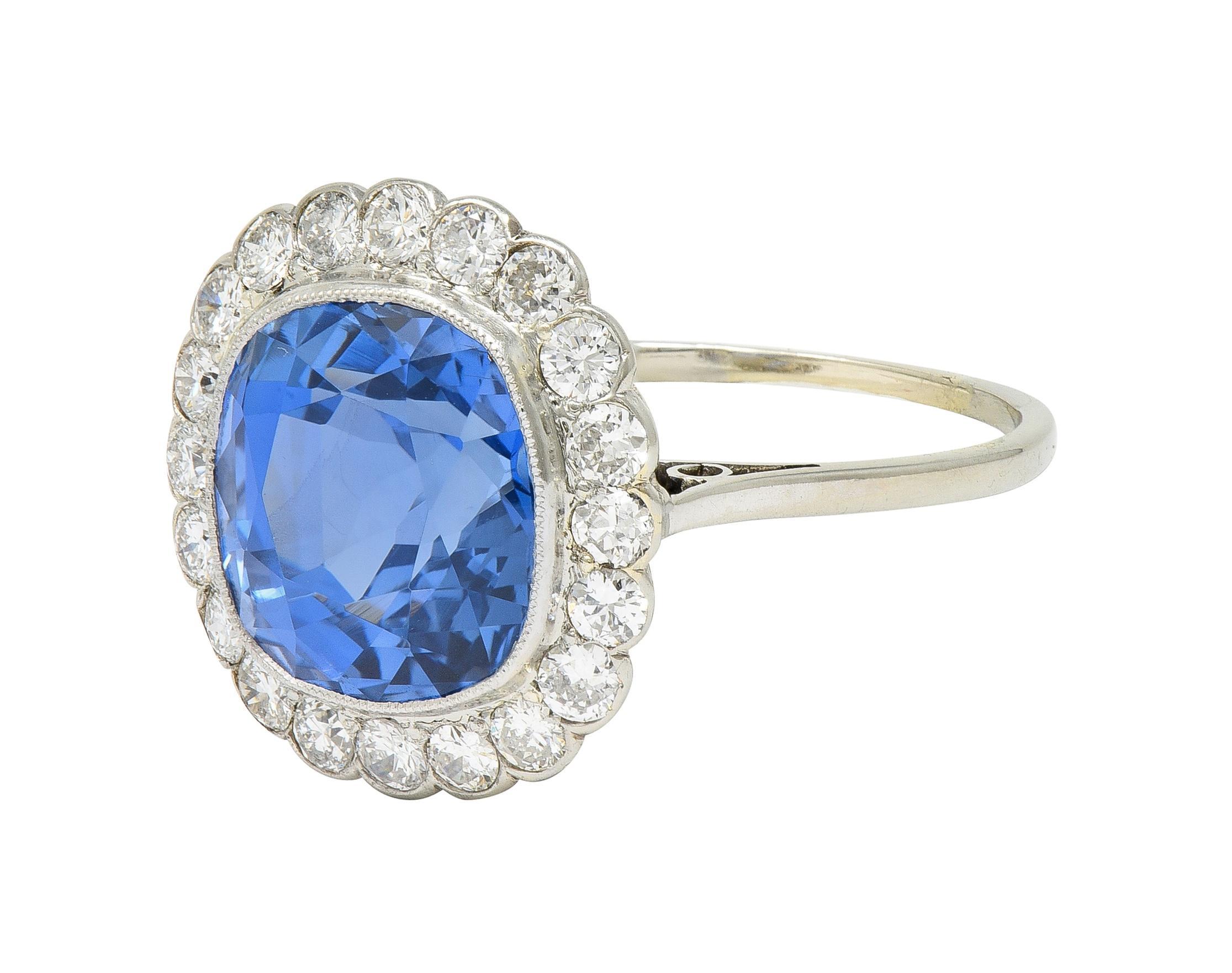 Art Deco 9.87 CTW No Heat Ceylon Sapphire Diamond Platinum Vintage Halo Ring For Sale 2