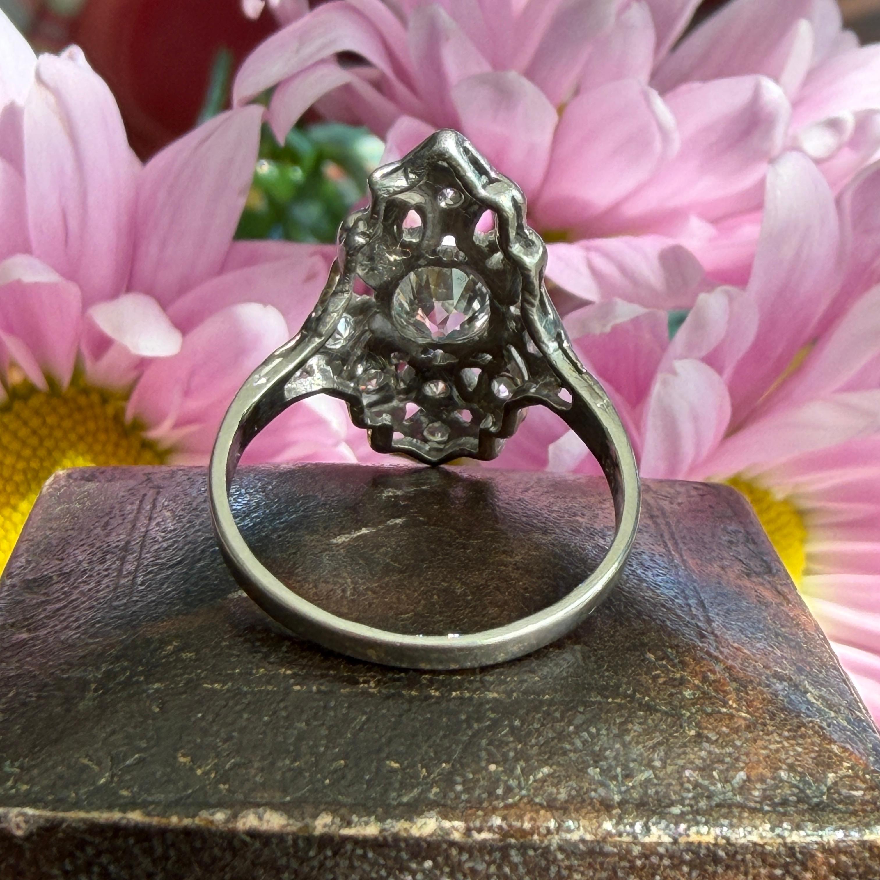 Anello da cocktail in platino con diamante TDW .98ct Art Deco in vendita 12