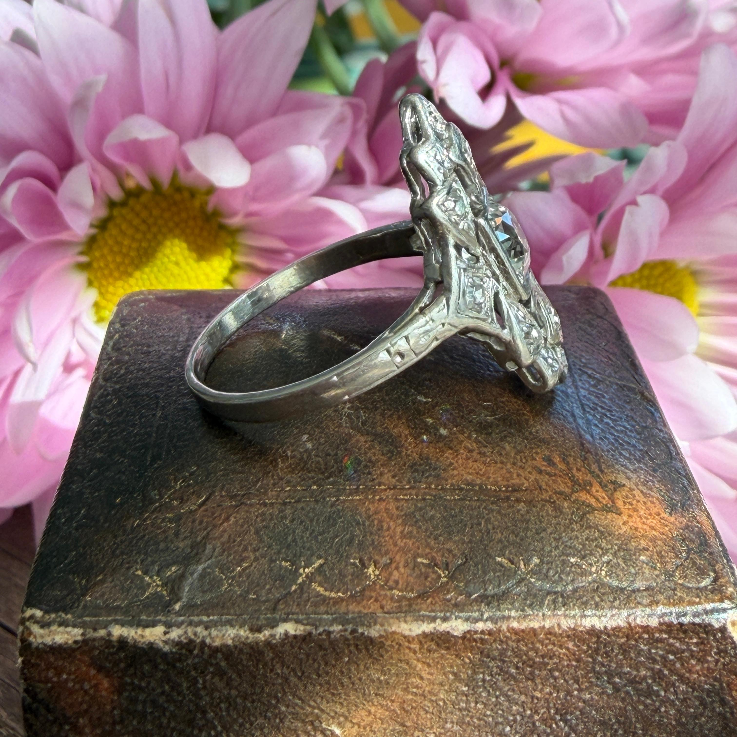 Anello da cocktail in platino con diamante TDW .98ct Art Deco in vendita 13