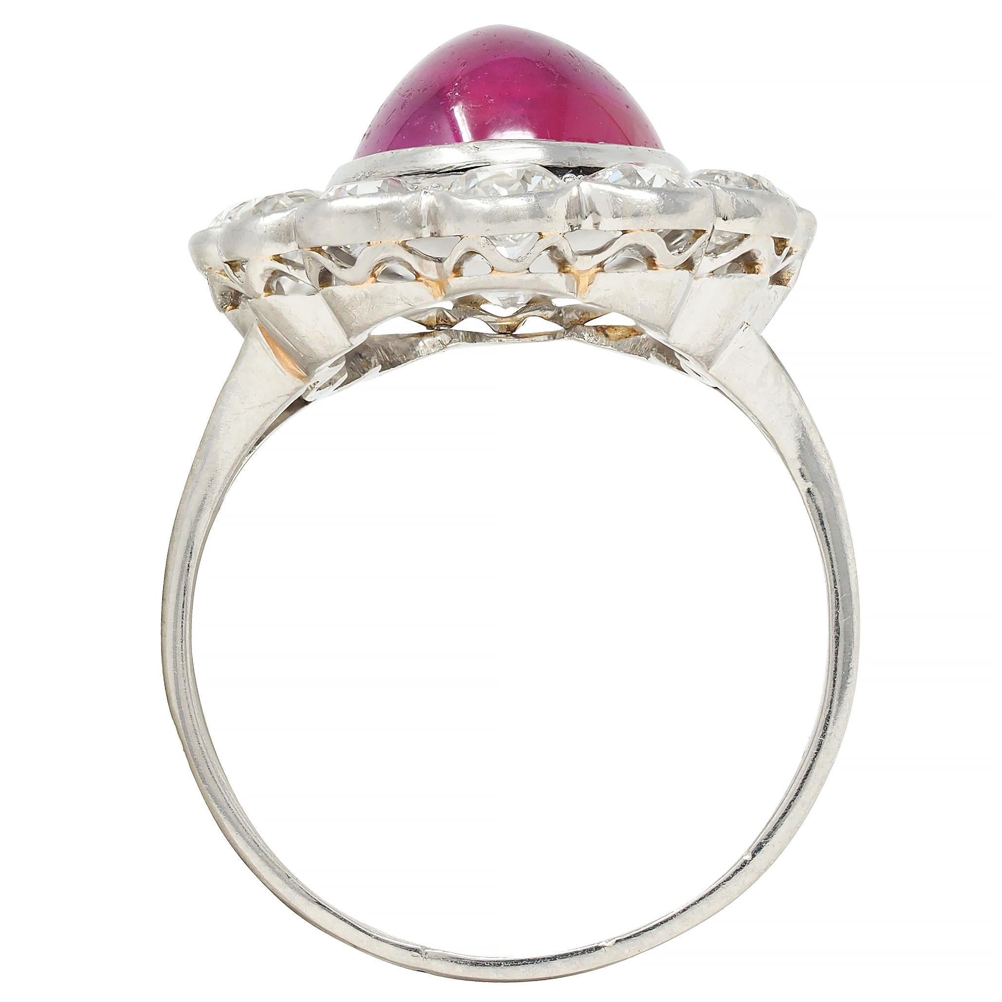 Art Deco 9.92 CTW No Heat Burma Ruby Diamond Platinum Vintage Halo Ring AGL For Sale 5