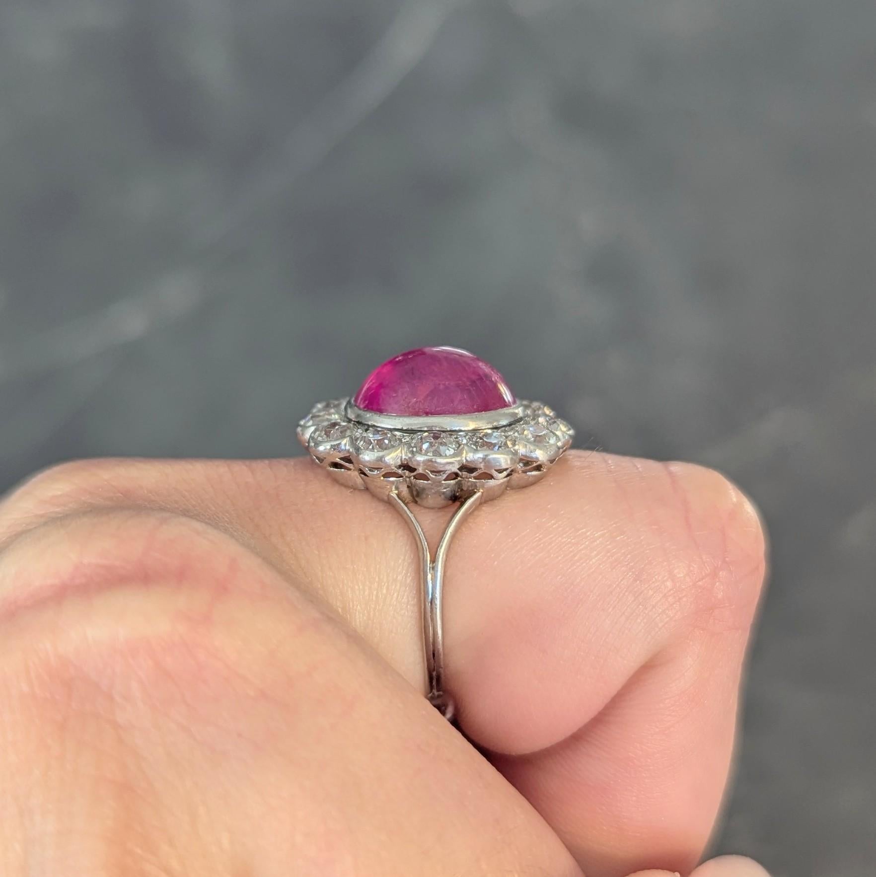 Art Deco 9.92 CTW No Heat Burma Ruby Diamond Platinum Vintage Halo Ring AGL For Sale 6